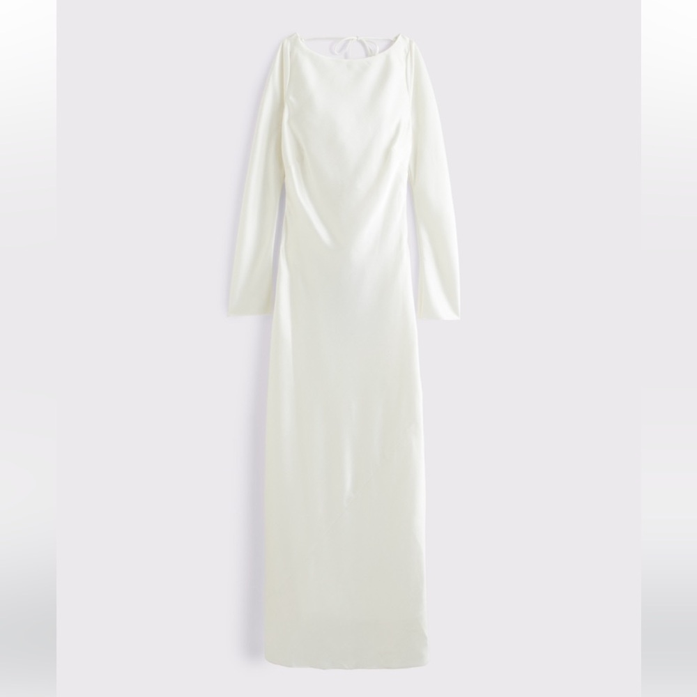 NWT Abercrombie long sleeve satin cowl back maxi dress - White
